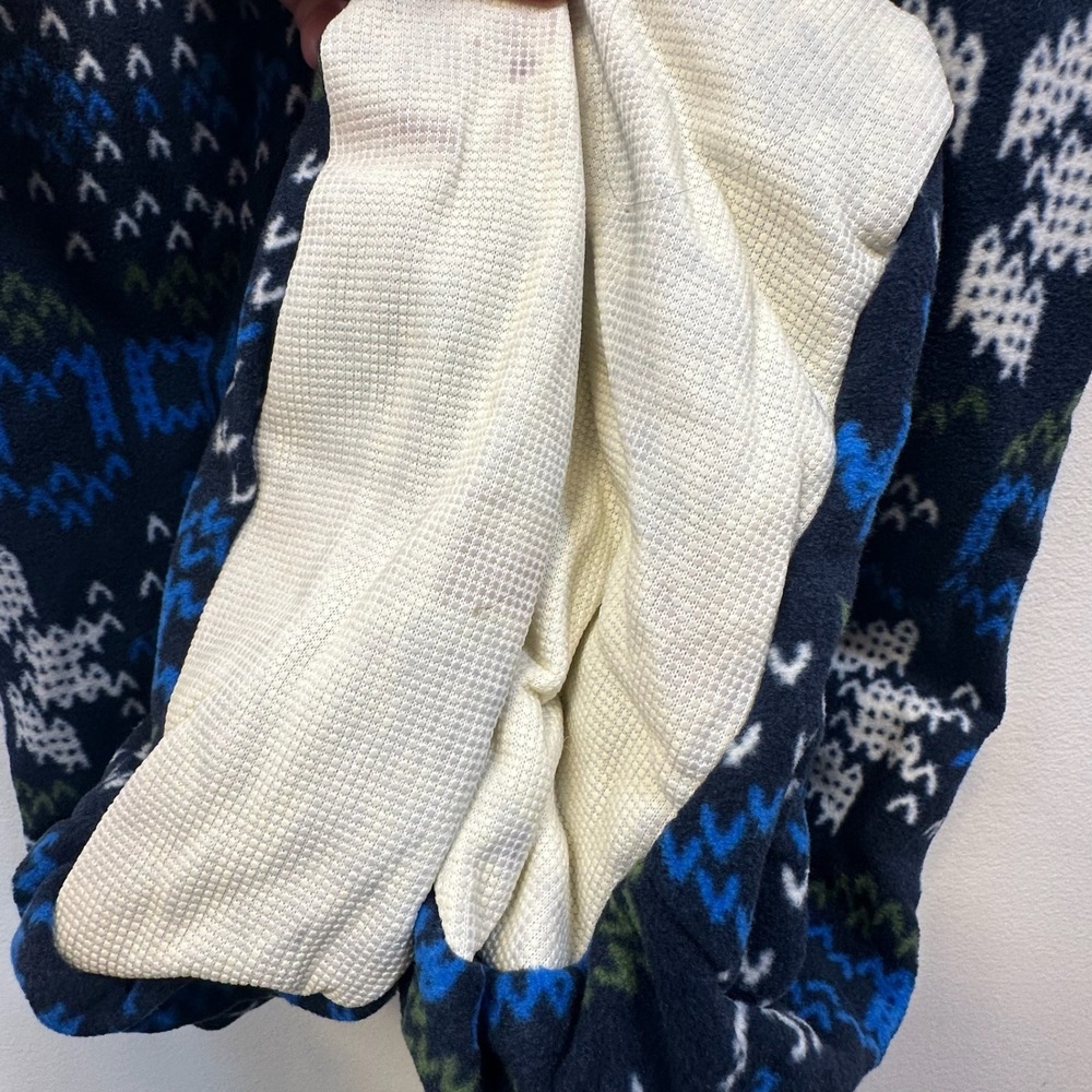 Lands End Kids Navy Fair Isle Snowflake Fleece Footed One Piece Pajamas Size 12 - Picture 5 of 7